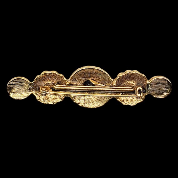 Vintage Gold and Black Bar Pin Brooch, Black Cabo… - image 4