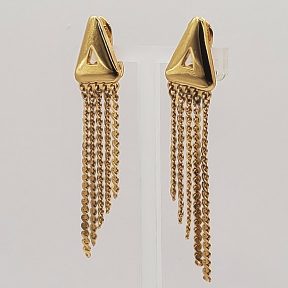 MONET Dangle Earrings,  Gold Dangle Fringe Earrin… - image 4