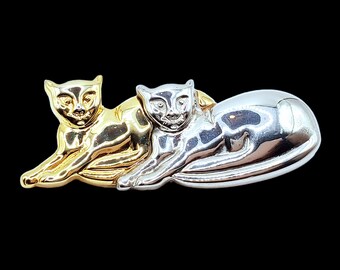 Two Cats Pin Brooch, Cats Cuddling Brooch, Gift for Cat Lovers, Cat Jewelry Pin Brooch, Gold Silver Pair of Cats Pin