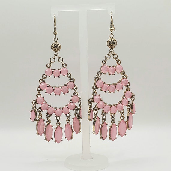 Pink Chandelier Earrings,  Extra Long Dangle Earr… - image 7
