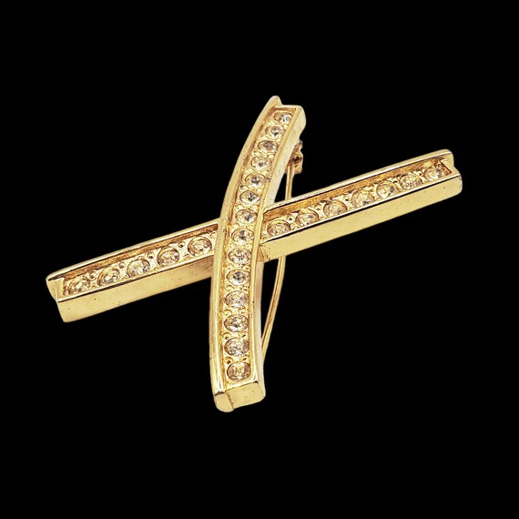 Large Clear Crystal Brooch Pin, Monogram "X" Pin,… - image 2