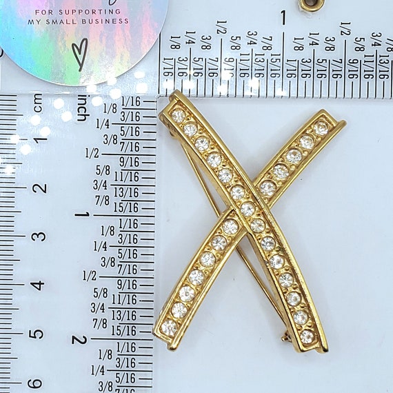 Large Clear Crystal Brooch Pin, Monogram "X" Pin,… - image 8