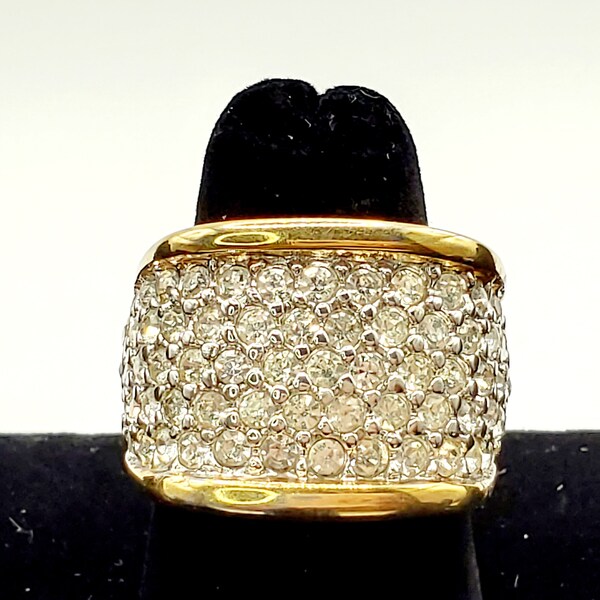 Women's Diamond CZ Statement Ring, Chunky Gold CZ Cocktail Ring, Size 7 1/2 Women's Ring