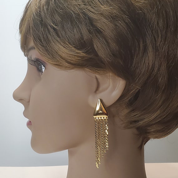 MONET Dangle Earrings,  Gold Dangle Fringe Earrin… - image 10