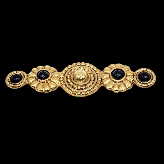 Vintage Gold and Black Bar Pin Brooch, Black Cabo… - image 5