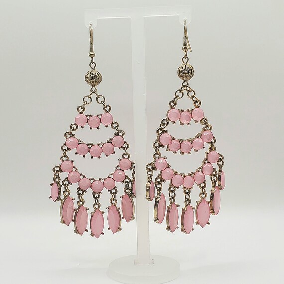 Pink Chandelier Earrings,  Extra Long Dangle Earr… - image 4