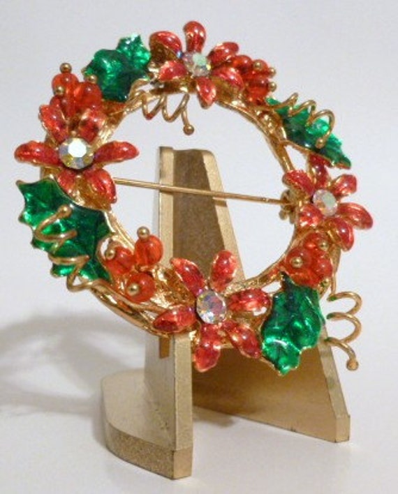 Vintage Christmas Wreath Pin Brooch, Signed Chris… - image 3