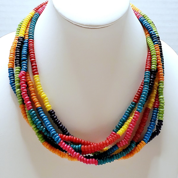 Neon Color Glass Bead Necklace, Bright Color Bead Necklace, Multi Color Bead Necklace, Necklace for Women, Tribal Necklace