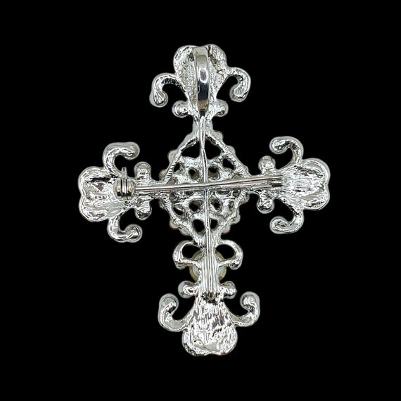Large Ornate Crystal Cross Brooch Pendant, Perido… - image 6