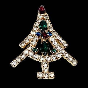 Vintage Rhinestone Christmas Tree Pin Brooch, Multicolor Rhinestone Christmas Tree Pin, 1950s Vintage Christmas Pin
