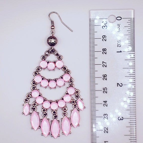 Pink Chandelier Earrings,  Extra Long Dangle Earr… - image 3