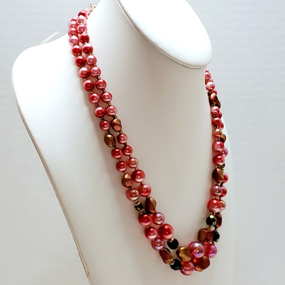Multi Strand Layered Bead Necklace, Hot Pink Neck… - image 2
