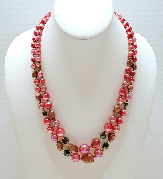 Multi Strand Layered Bead Necklace, Hot Pink Neck… - image 7