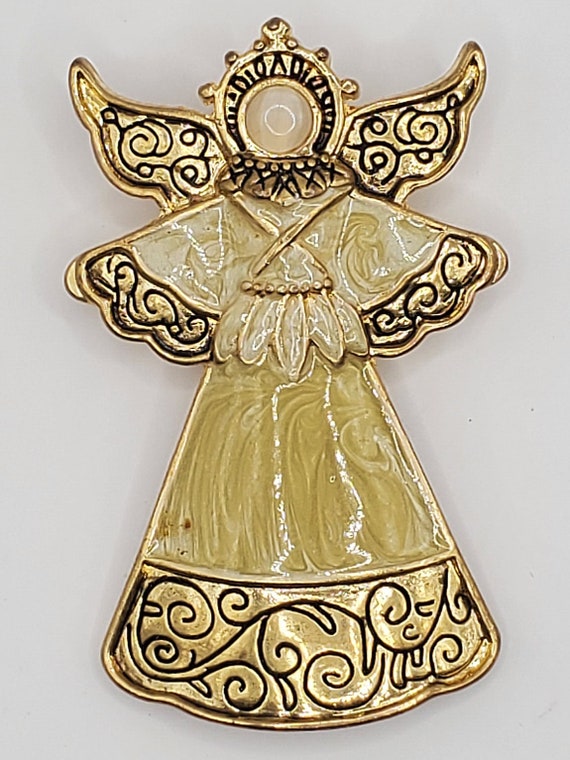 Vintage Angel Pin Brooch, Enamel Angel Brooch, Chr