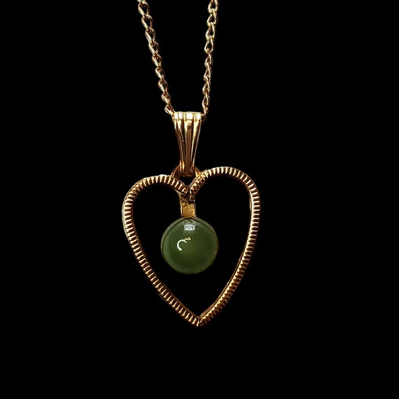 Sterling Jade Heart Pendant Necklace, Curtis Crea… - image 2