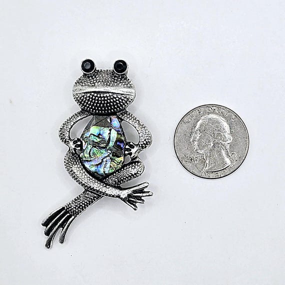 Sitting Frog Abalone Shell Silvertone Brooch Pin - image 7