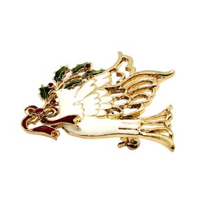 Christmas Peace Dove Brooch Pin, Enamel Rhinestone Peace Dove Christmas Pin Brooch