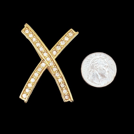 Large Clear Crystal Brooch Pin, Monogram "X" Pin,… - image 6