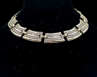 Silvertone Choker Necklace, Black and Silver Choker Necklace