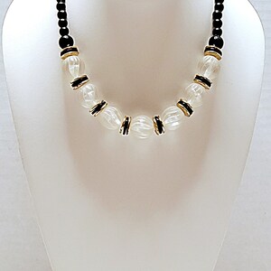 Black and Clear Frosted Resin Bead Necklace,  Black Necklace, White Necklace, Necklace for Women Necklace