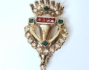 Victoria Red Double Heart Articulated Brooch, Victoria Secret Crystal and Granulated display picture 1