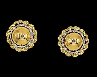 Vintage Two Tone Gold Silver Plated Pierced Earrings, Button Style Rope Design Earrings
