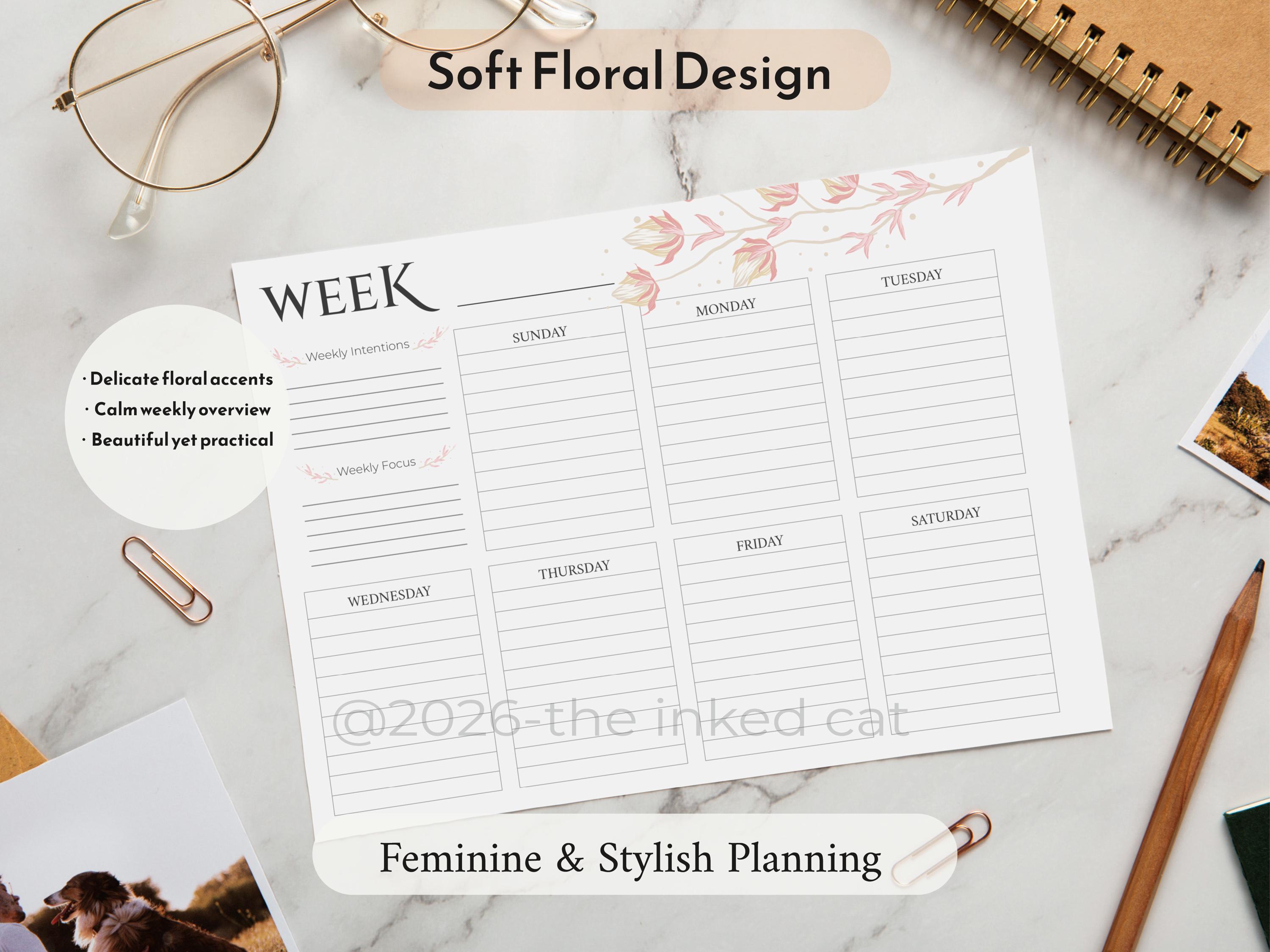 Printable Weekly Planner | Minimal Beige & Floral Design | Feminine ...