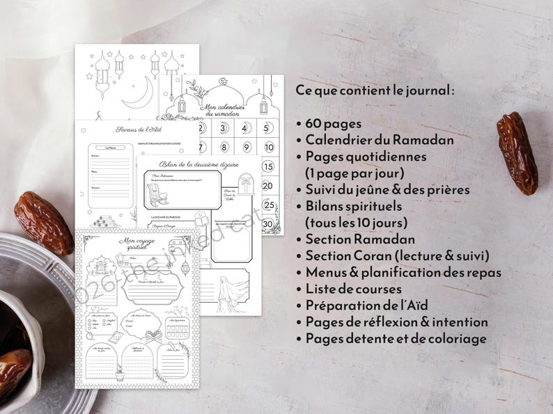 Ramadan Journal 2026 for Muslim Women French, Islamic Guided Journal, Quran Tracker, Spiritual Planner PDF Printable image 3