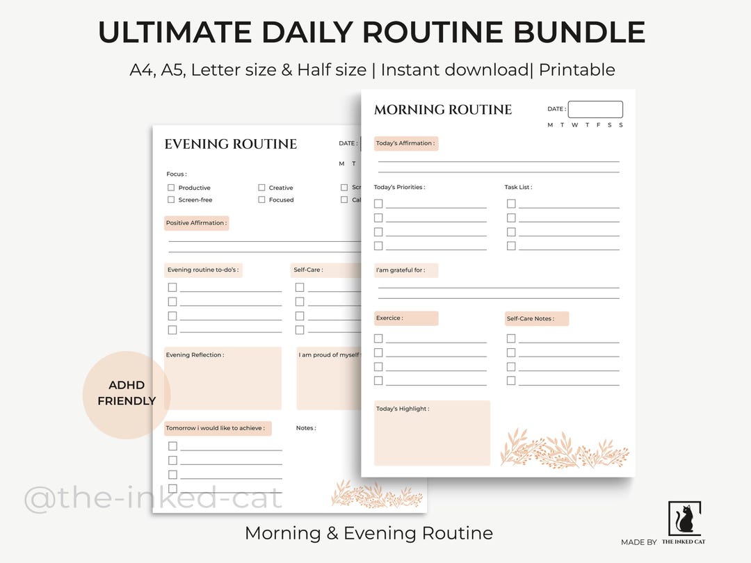 Evening Routine Printable Editable Morning & Evening Routine Printable Bundle | Daily Routine Planner ...