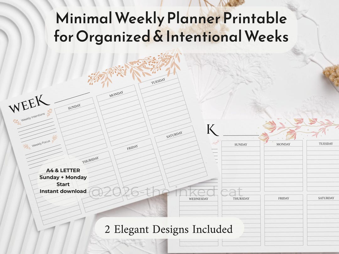 Printable Weekly Planner | Minimal Beige & Floral Design | Feminine ...