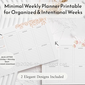 Printable Weekly Planner | Minimal Beige & Floral Design | Feminine Weekly Schedule | A4 and Letter PDF | Monday - Sunday Start