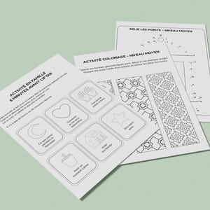 Zeszyt ćwiczeń Ramadan dla dzieci francuski, Livre Activités Ramadan Enfant, islamski plik PDF do druku, gry do kolorowania Karty Duas zdjęcie 5