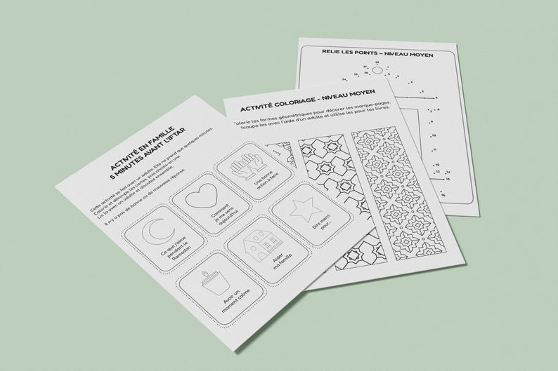 Zeszyt ćwiczeń Ramadan dla dzieci francuski, Livre Activités Ramadan Enfant, islamski plik PDF do druku, gry do kolorowania Karty Duas zdjęcie 5