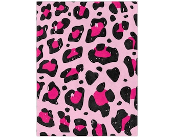 Hot Pink Leopard Print Velveteen Blanket | Animal Print Throw
