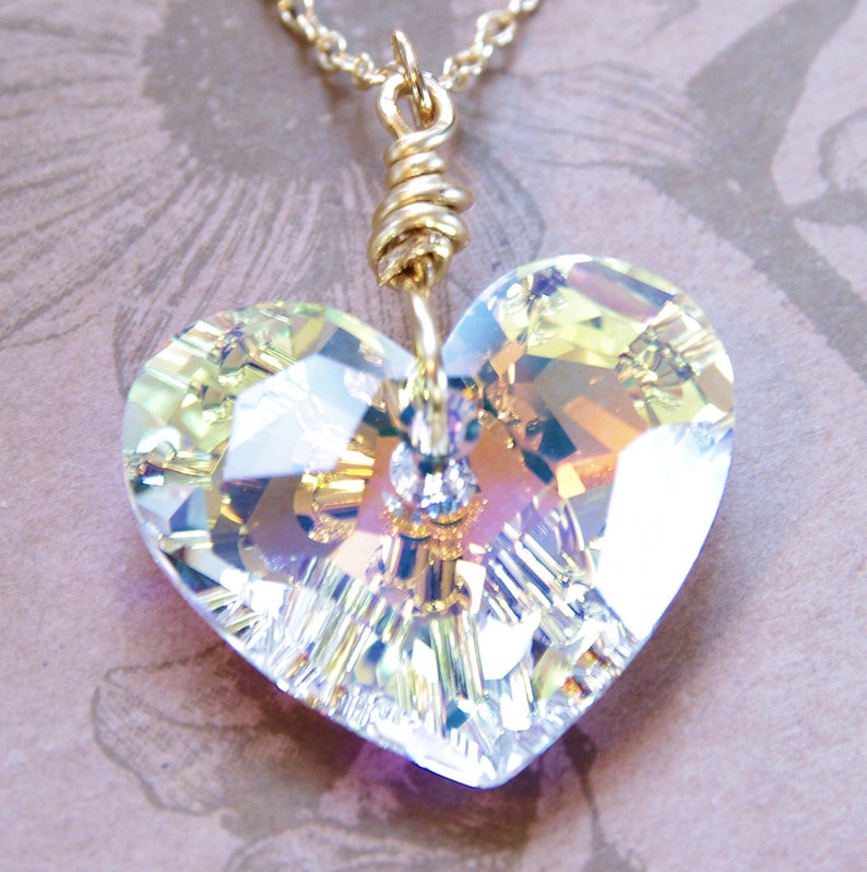 Swarovski Crystal Heart Pendant Necklace Gold Chain Clear Wire Etsy