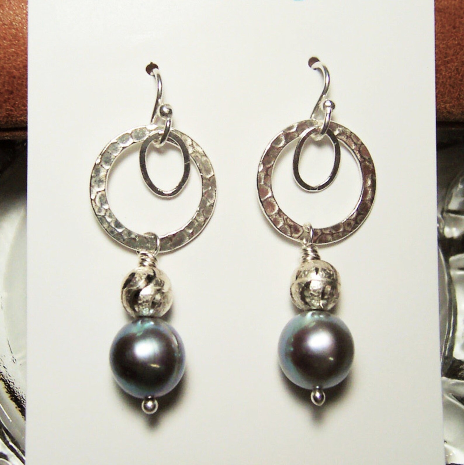 Pendientes de perla gris plata esterlina colgante pendientes | Etsy