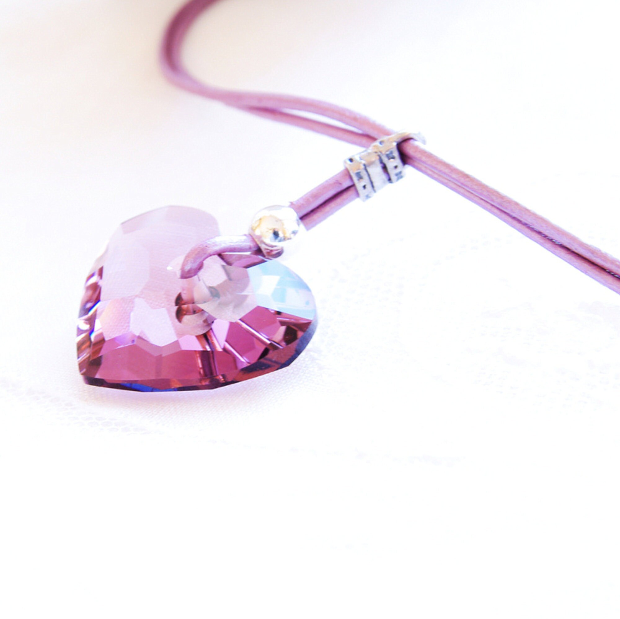 Swarovski Crystal Heart Necklace Purple Heart Pendant Sterling Etsy