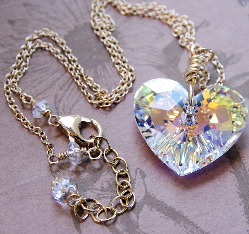 Swarovski Crystal Heart Pendant Necklace Gold Chain Clear Wire Etsy