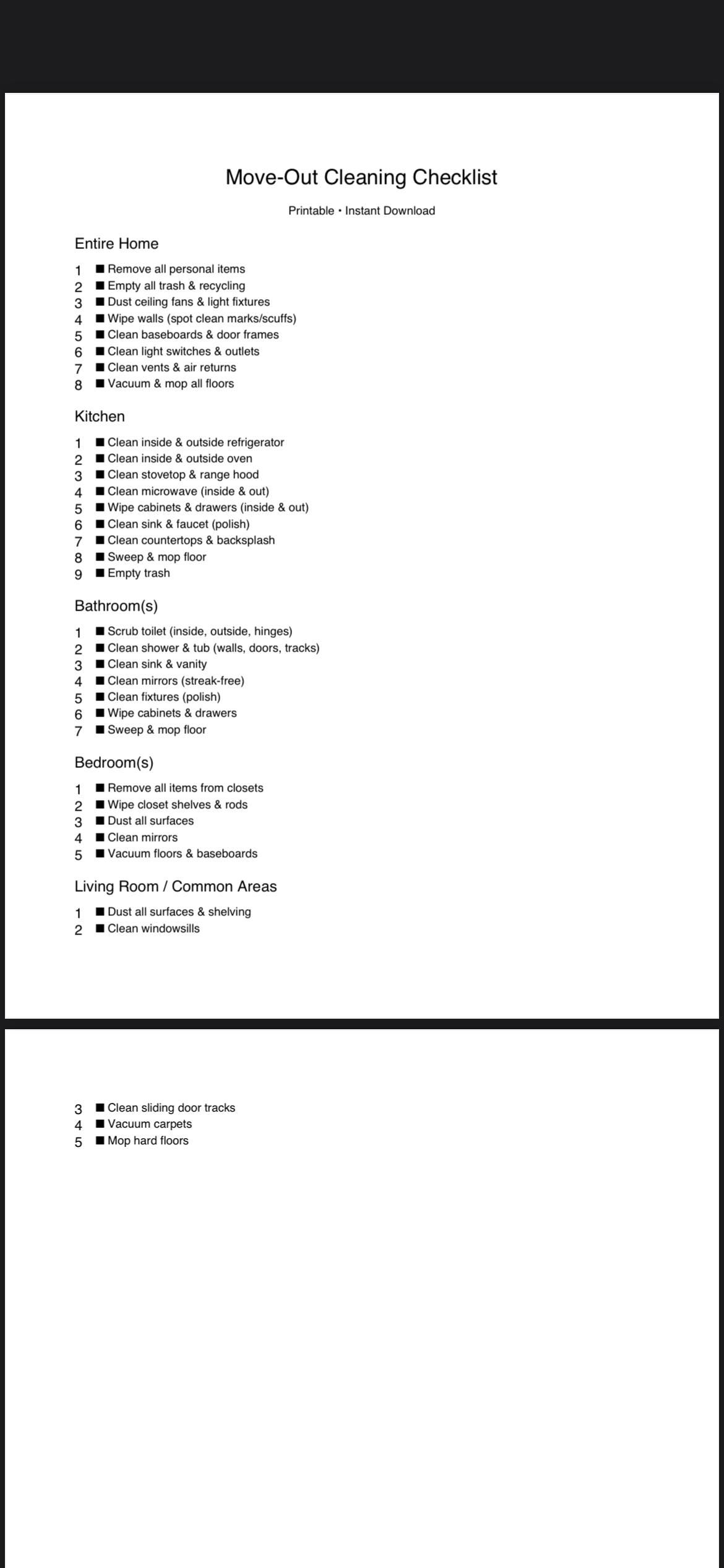 Move Out Cleaning Checklist Printable | Apartment & House Move-out ...