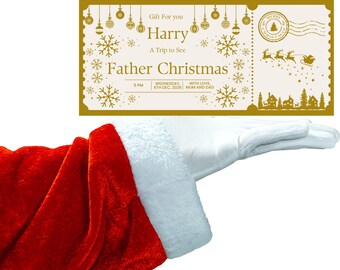 Santa Golden Ticket, Personalised Father Christmas Visit with Coloured Envelope