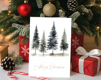 Foil Card Bundle, Six Paper Pieces with Scandinavian Evergreen Design