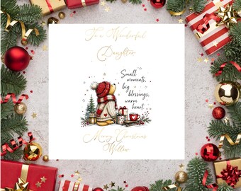 Christmas Card with Personalised Foil, Festive Teddy Bear and Custom Message