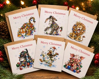 Christmas Card Pack, Six 6×6 Festive Animals on 250gsm Cardstock