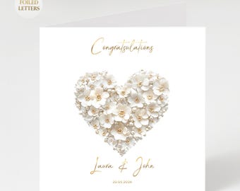 Custom Wedding Card with Gold Foil Finish, Personalized Names and Date
