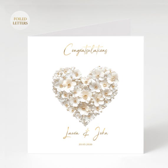 Custom Wedding Card, Personalized Names And Date With Foil Finish, 6 x 6 Inches