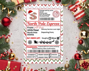 Personalised Gift Tag Stickers, Custom Name Santa Design, 4 x 6 Inch Adhesive Labels
