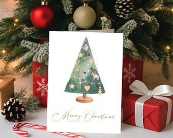 Christmas Card Set, Six Festive Greetings with Scandinavian Illustration's and Gold Foil
