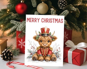 Christmas Card Set, Six Highland Cow Designs, 3 x 6 Inch Glossy Cardstock