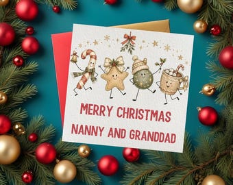 Personalized Family Christmas Card, Illustrated Holiday Scene with Names, 6x6 Paper And Cardstock