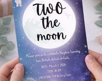 Two The Moon Birthday Invitation